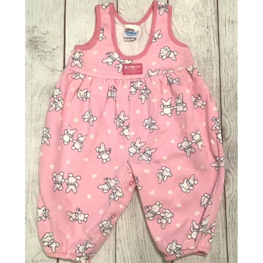 OshKosh B'Gosh Pink Bunny Bubble Romper 12 Mos Baby Girl 90s Vintage USA Made